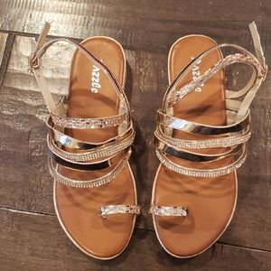 Women's Rose Gold Rhinestone Strappy Sandals